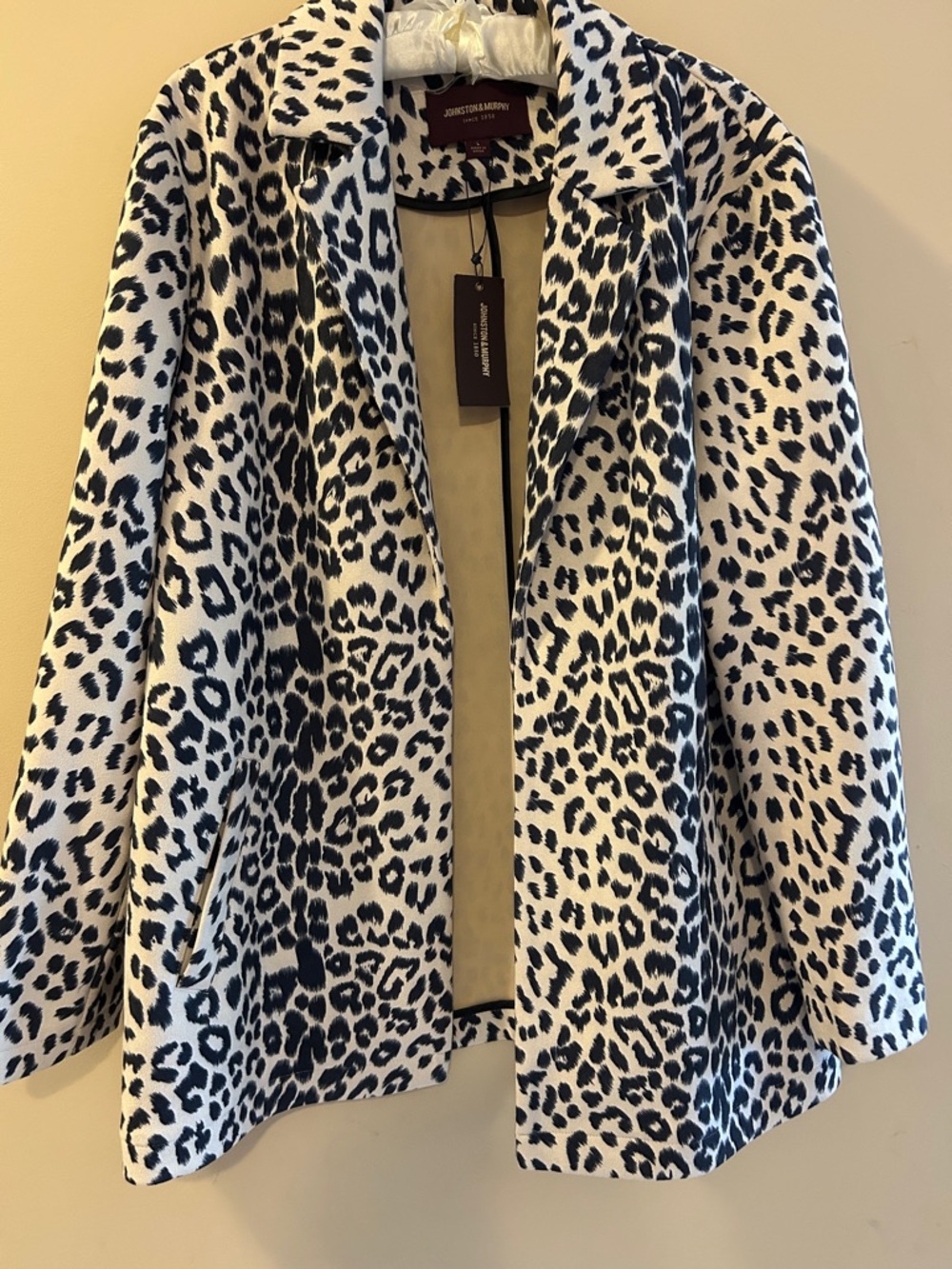 Johnston & Murphy Black and White Leopard Print Open Jacket